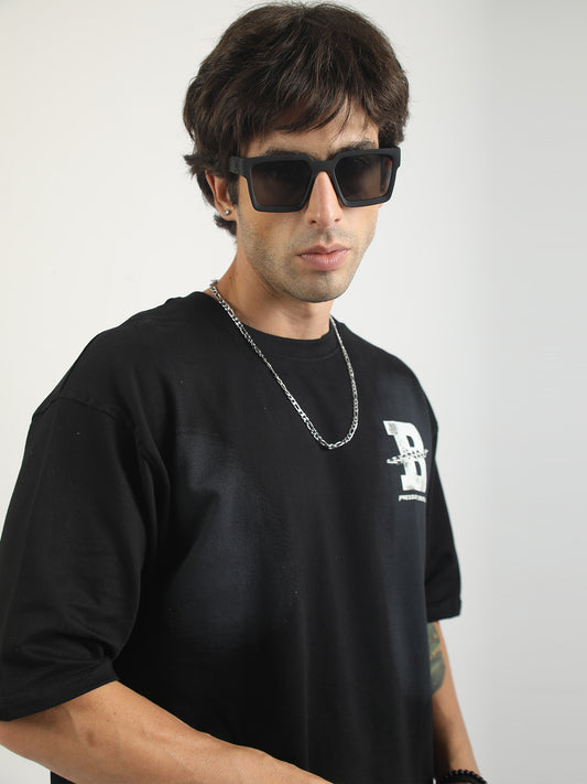 B Print Black Half Sleeve T-Shirt