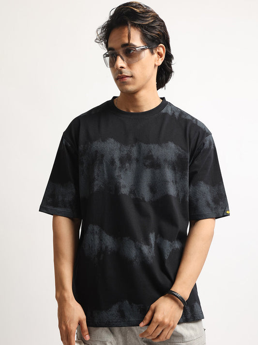 Grunge Print Black Half Sleeve T-Shirt
