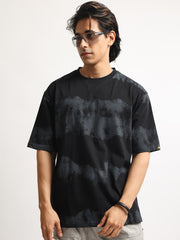 Grunge Print Black Half Sleeve T-Shirt