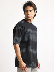 Grunge Print Black Half Sleeve T-Shirt