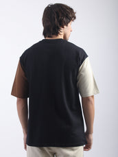 Contrast Pocket Black, Cream and Brown Half Sleeve T-Shirt