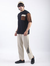 Contrast Pocket Black, Cream and Brown Half Sleeve T-Shirt