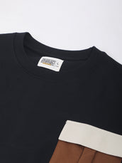 Contrast Pocket Black, Cream and Brown Half Sleeve T-Shirt