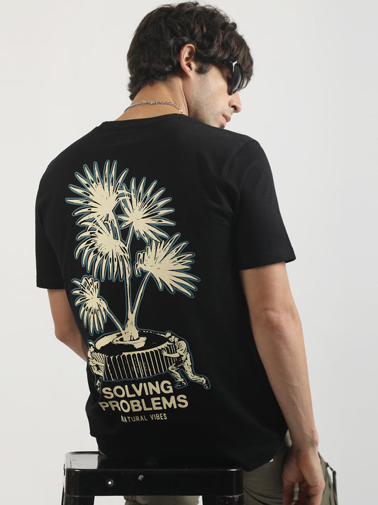 Solving Problem Black, Cream Half Sleeve T-Shirt