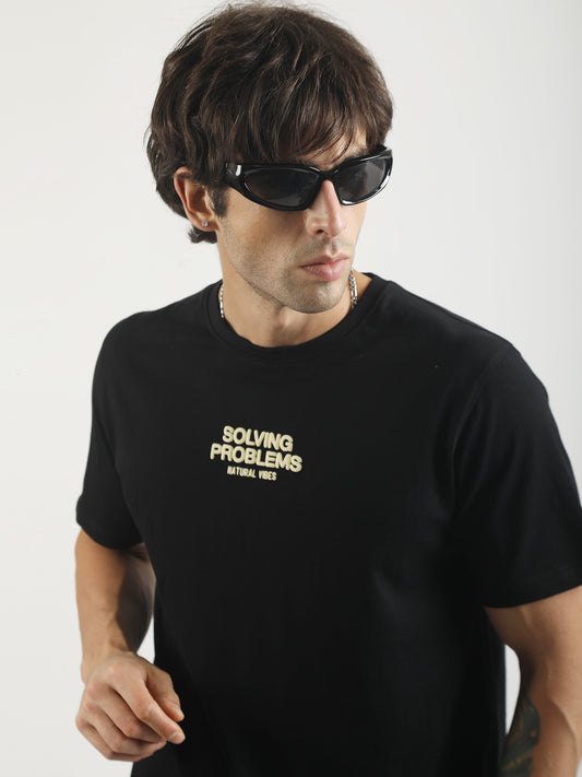 Solving Problem Black, Cream Half Sleeve T-Shirt