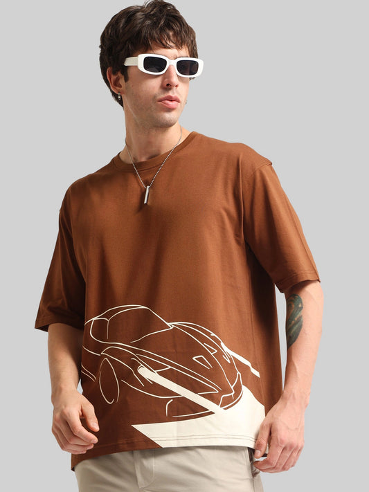 Race Car Brown, Cream Half Sleeve T-Shirt