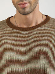 Brown Pixel Knit Flat-Knit Half-Sleeve T-Shirt