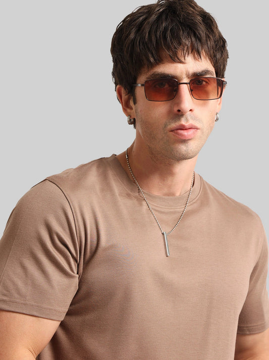 Basic Solid Brown Half Sleeve T-Shirt