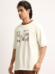 Abstract Art Cream, Brown Half Sleeve T-Shirt
