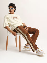 Seeyoung  Cream, Brown Half Sleeve T-Shirt