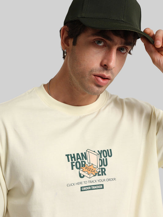 Pizza Box Cream, Green Half Sleeve T-Shirt
