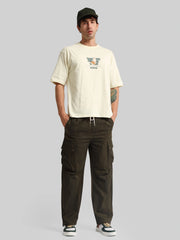 Pizza Box Cream, Green Half Sleeve T-Shirt