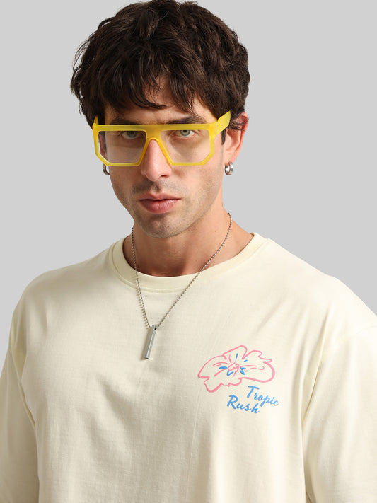 Tropic Rush Cream, Pink Half Sleeve T-Shirt