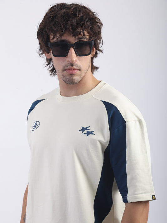 Star Cream, Teal Blue Half Sleeve T-Shirt