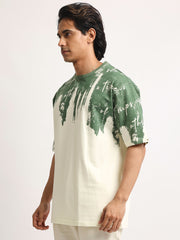 Wordings Cream, Green Half Sleeve T-Shirt