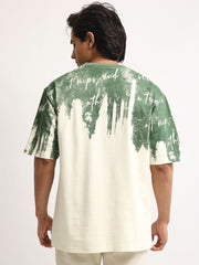 Wordings Cream, Green Half Sleeve T-Shirt
