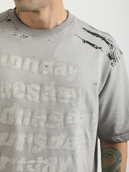 Washed Days Print Grey Half Sleeve T-Shirt