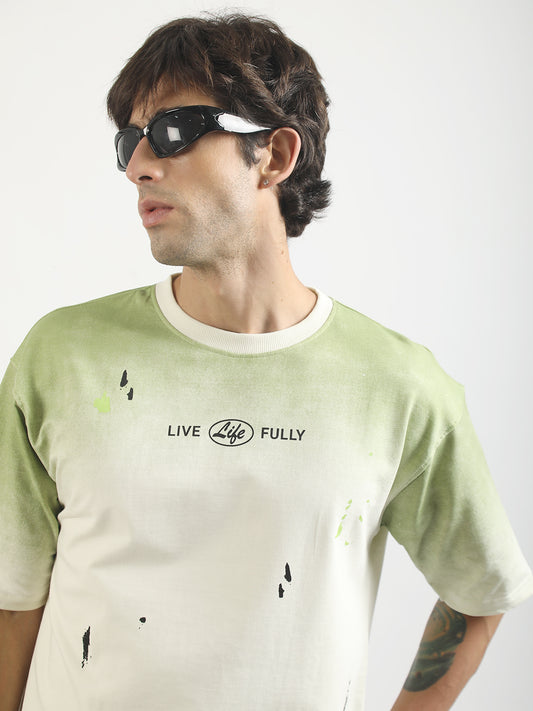 Life Fully Green, Cream Half Sleeve T-Shirt