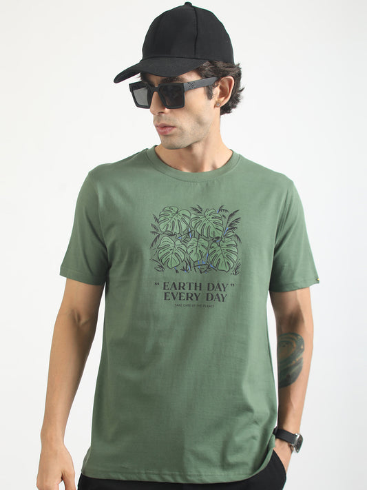 Earth Day Hunter Green Half Sleeve T-Shirt