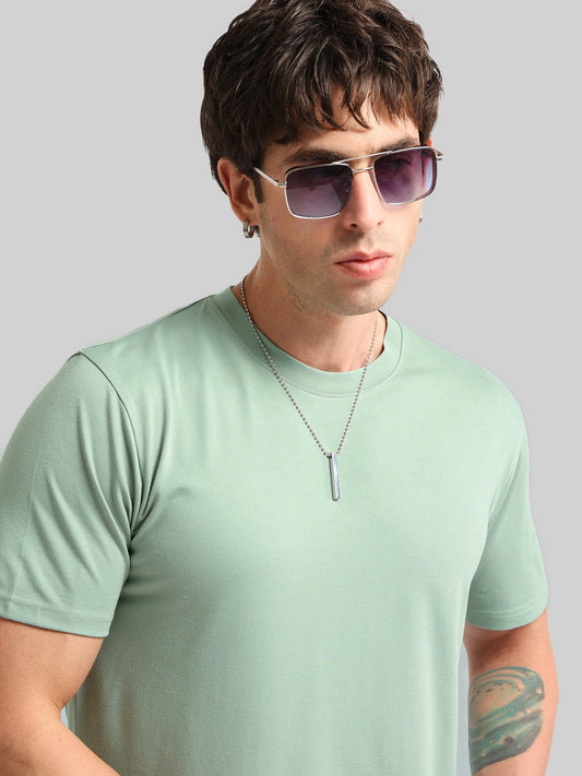 Basic Solid Light Green Half Sleeve T-Shirt