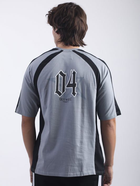 Out West Light Grey, Black Half Sleeve T-Shirt