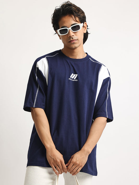 CutPanel Stich Navy Half Sleeve T-Shirt
