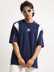 CutPanel Stich Navy Half Sleeve T-Shirt