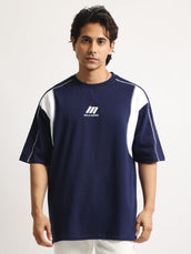 CutPanel Stich Navy Half Sleeve T-Shirt
