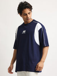 CutPanel Stich Navy Half Sleeve T-Shirt