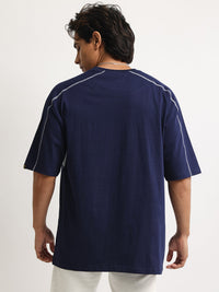 CutPanel Stich Navy Half Sleeve T-Shirt