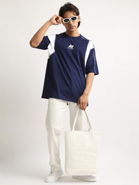 CutPanel Stich Navy Half Sleeve T-Shirt