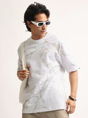 Strom Spray Print White, Grey Half Sleeve T-Shirt