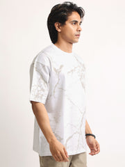 Strom Spray Print White, Grey Half Sleeve T-Shirt