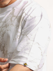 Strom Spray Print White, Grey Half Sleeve T-Shirt