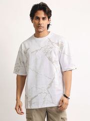 Strom Spray Print White, Grey Half Sleeve T-Shirt