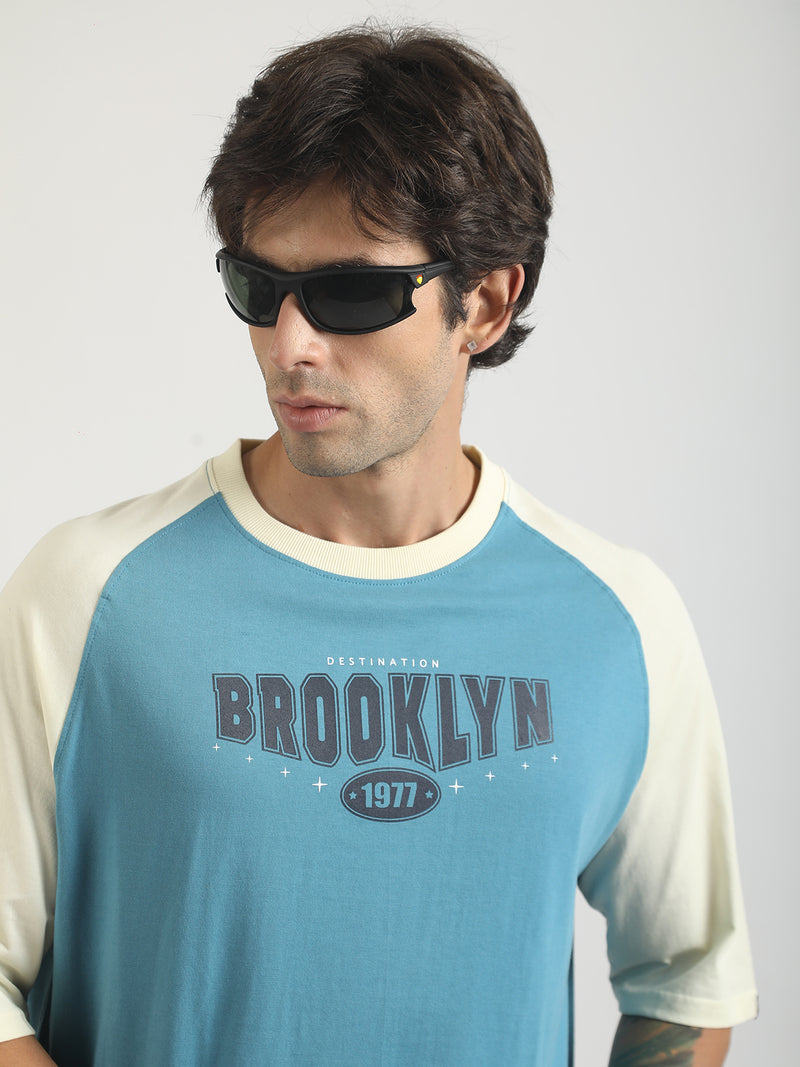 Brooklyn 1977 Blue, Cream Half Sleeve T-Shirt