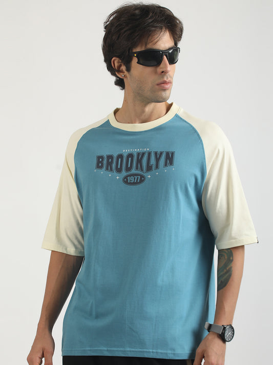 Brooklyn 1977 Blue, Cream Half Sleeve T-Shirt