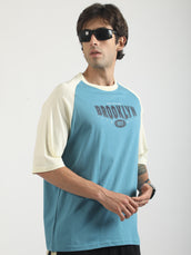 Brooklyn 1977 Blue, Cream Half Sleeve T-Shirt