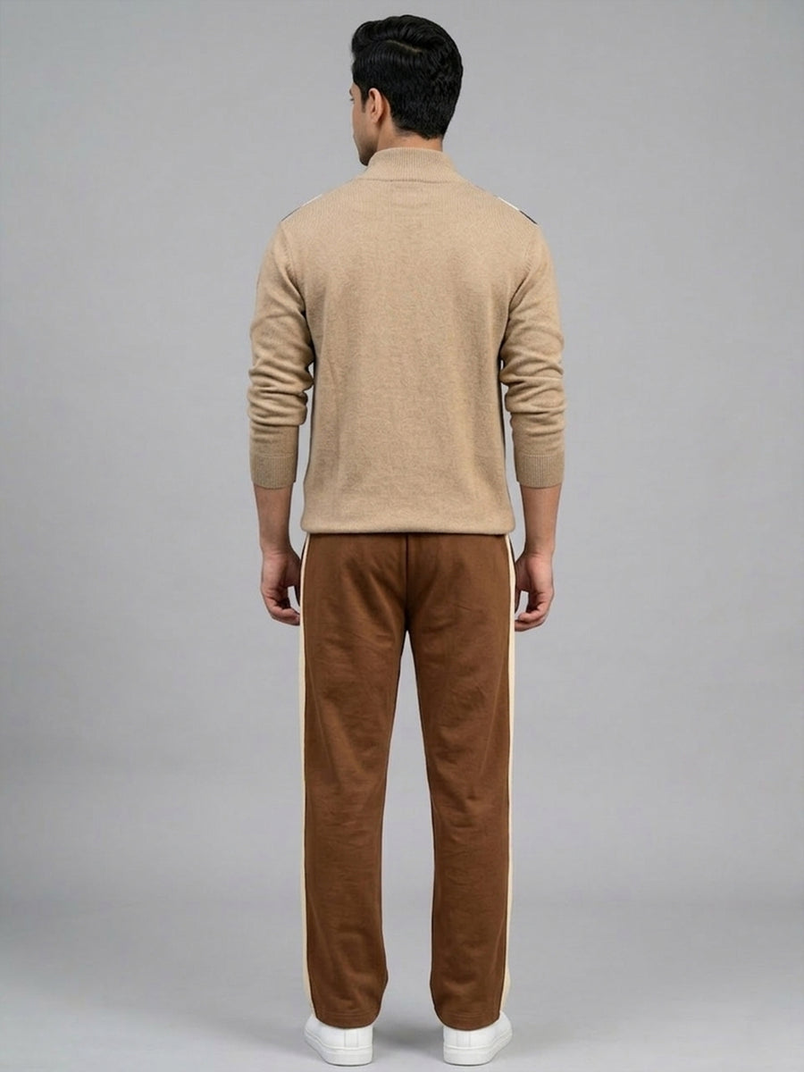 Beige Full Sleeve Half Zip Polo Co-Ord Set