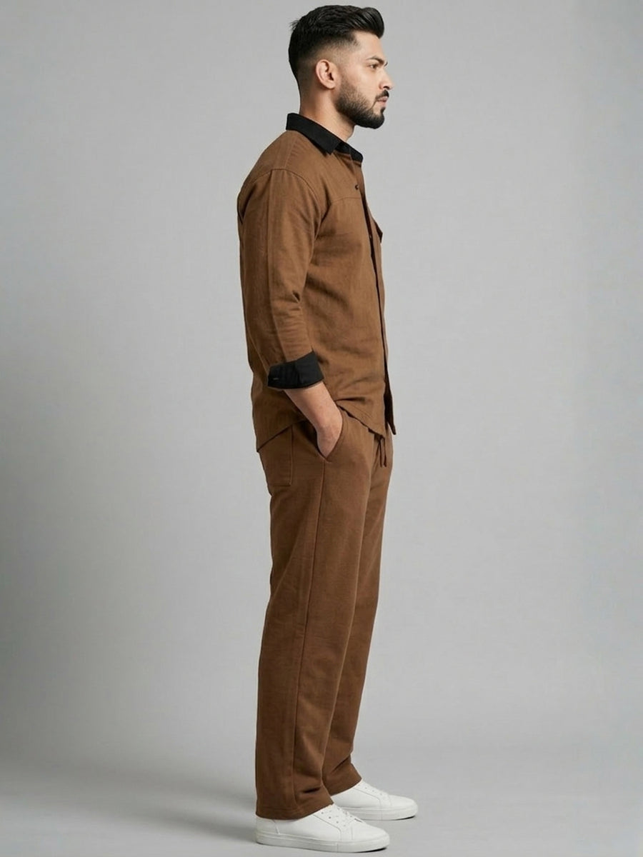 Brown & Black Shirt Co-Ord Set – Oversized