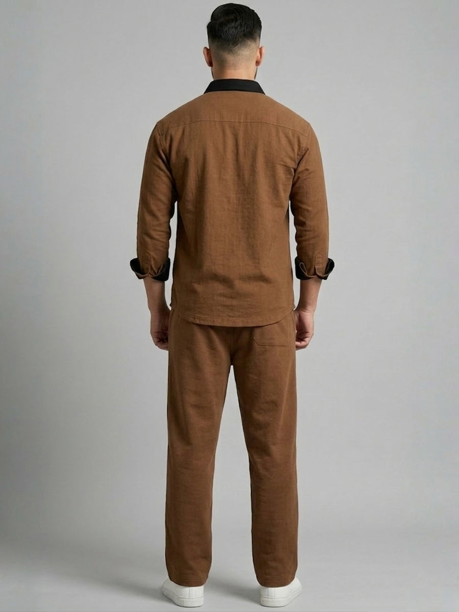 Brown & Black Shirt Co-Ord Set – Oversized
