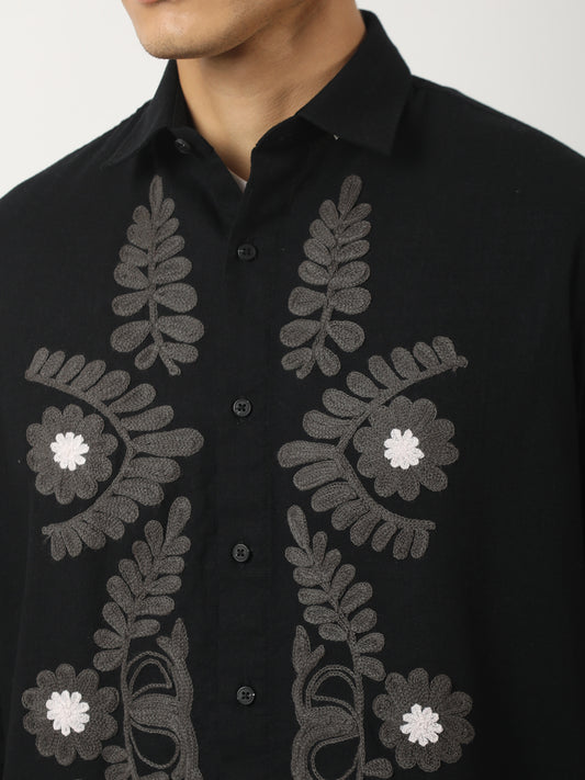 Medallion Embroidery Black Shirt