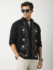 Medallion Embroidery Black Shirt
