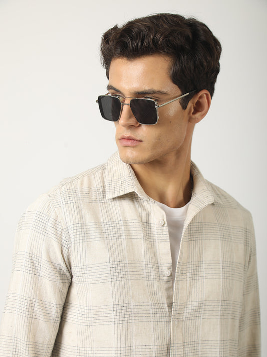 Beige Windowpane Check Shirt