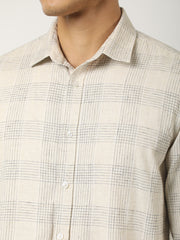 Beige Windowpane Check Shirt