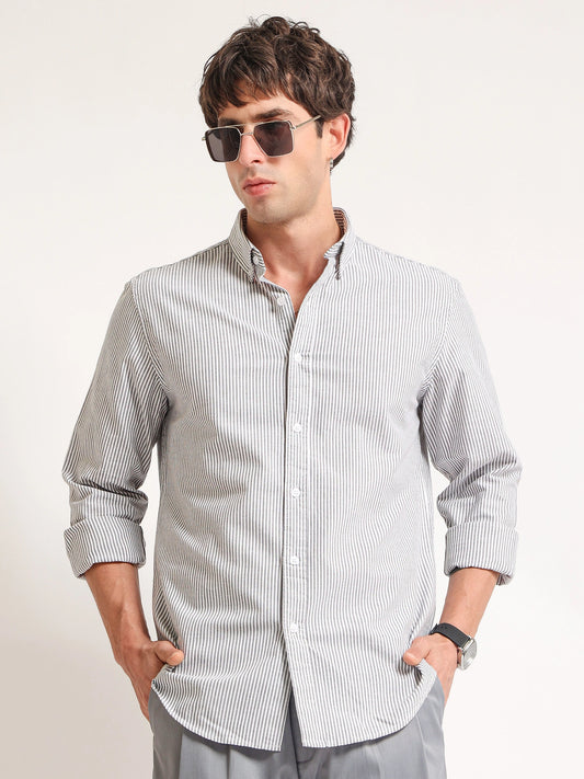 Oxford Stripes Black Full Sleeve Shirt