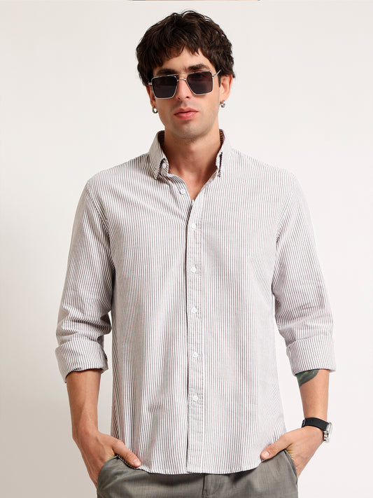 Oxford Stripes Brown Full Sleeve Shirt