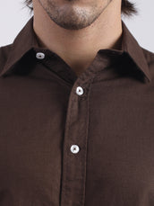 Cotton Linen Dark Brown Full Sleeve Shirt