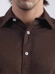 Cotton Linen Dark Brown Full Sleeve Shirt