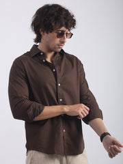 Cotton Linen Dark Brown Full Sleeve Shirt